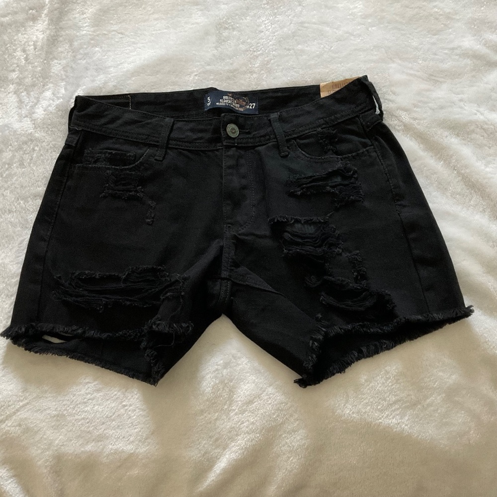 Hollister Black Slouchy Distressed Jean Shorts - Size 27